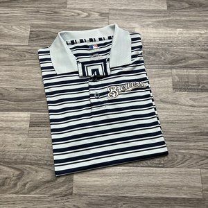 MILWAUKEE BREWERS MLB Button Front Black Striped Polo Shirt Men's Size Small